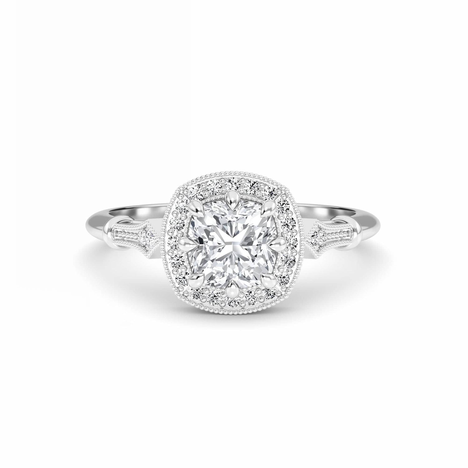 White Diamond Vintage Style Halo Engagement Ring - Arya