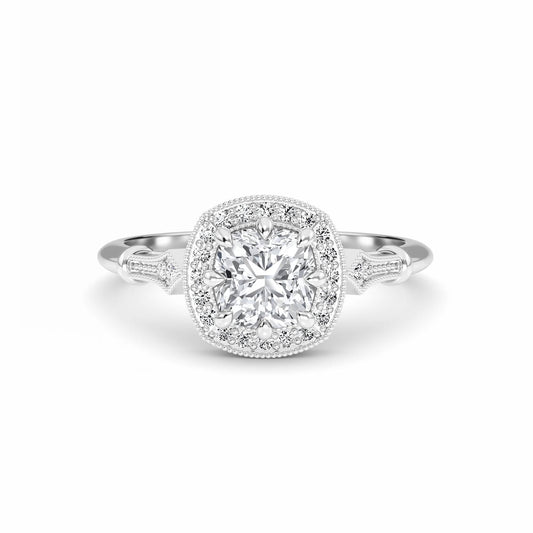 White Diamond Vintage Style Halo Engagement Ring - Arya
