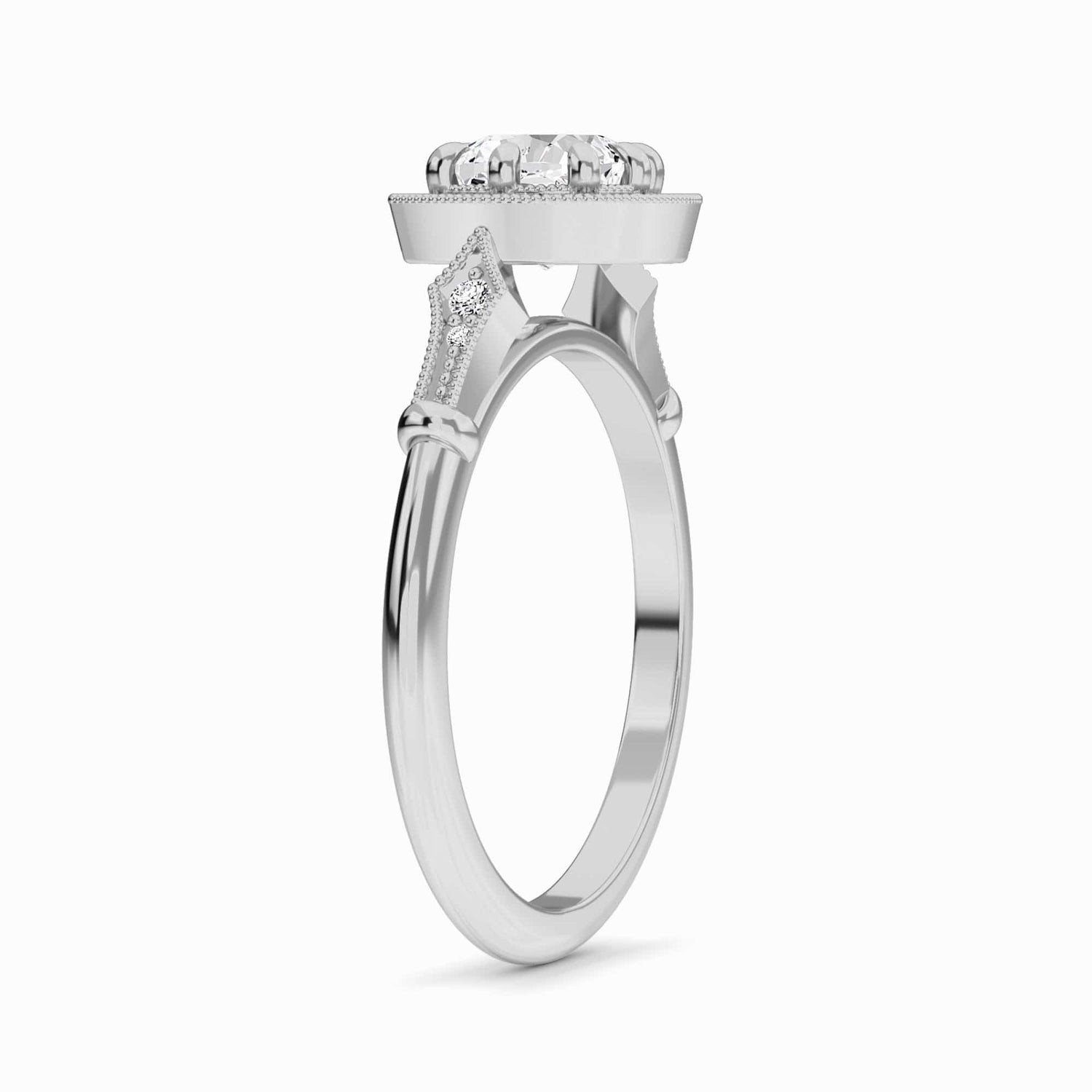 White Diamond Vintage Style Halo Engagement Ring - Arya