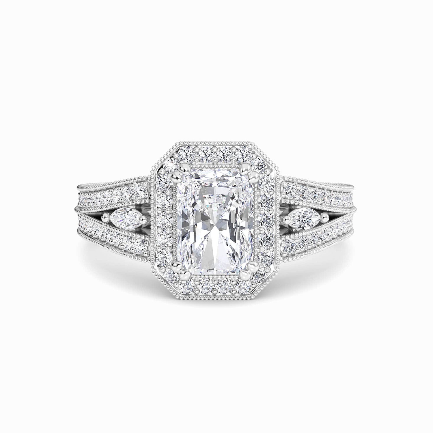 White Diamond Milgrain Halo Engagement Ring - Palmer