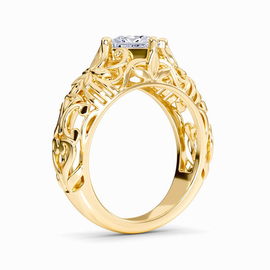 White Diamond Floral Engraved Vintage Engagement Ring - Briar