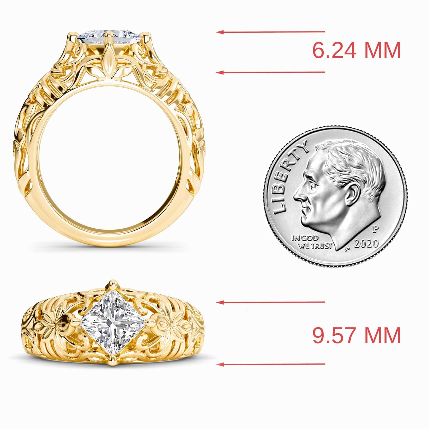 White Diamond Floral Engraved Vintage Engagement Ring - Briar
