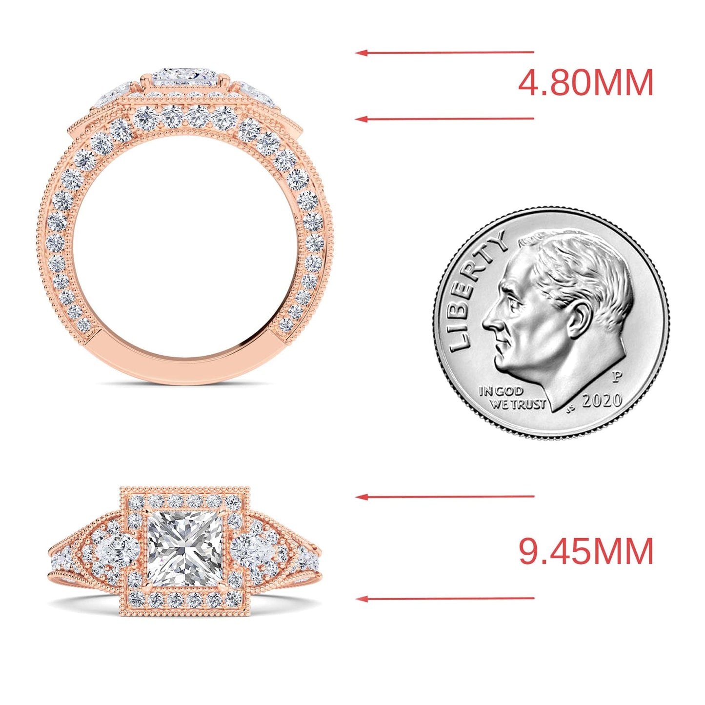 White Diamond Three Stone Halo Pave Engagement Ring - Scout