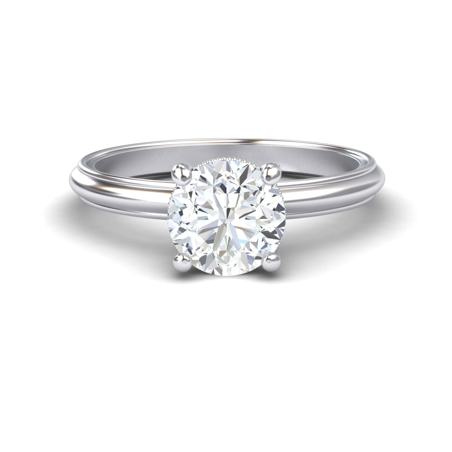White Diamond Vintage Crown Basket Solitaire Engagement Ring - Charu
