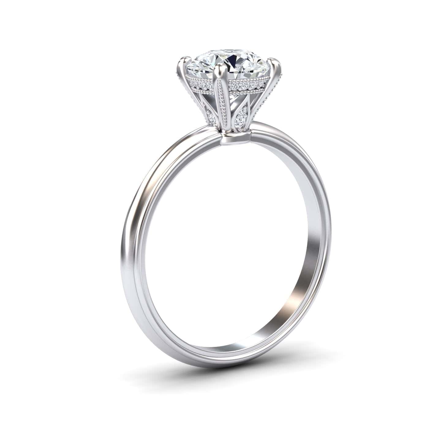 White Diamond Vintage Crown Basket Solitaire Engagement Ring - Charu