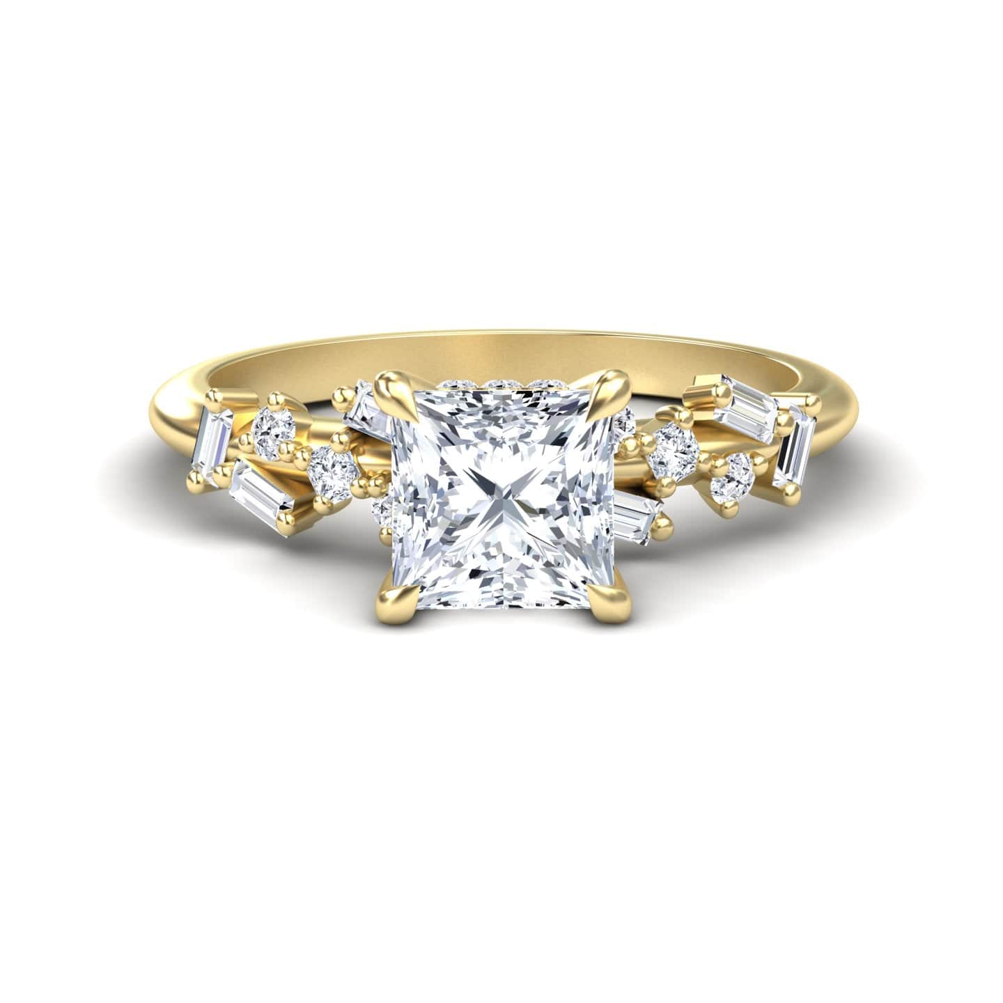 White Diamond Hidden Halo Accent Engagement Ring - Leilani