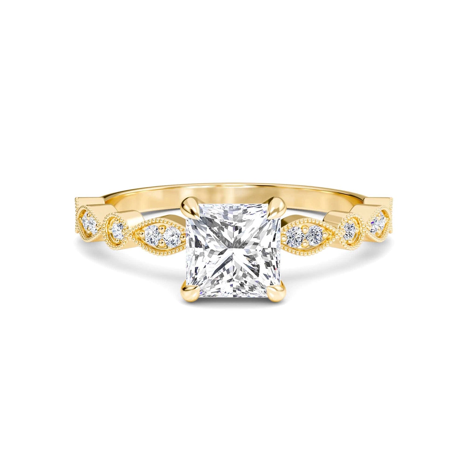 White Diamond Vintage Milgrain Solitaire Engagement Ring - Feiyan