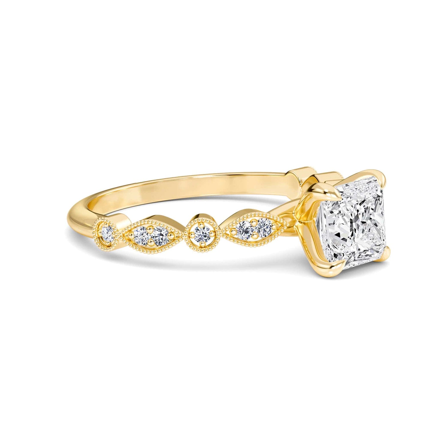 White Diamond Vintage Milgrain Solitaire Engagement Ring - Feiyan