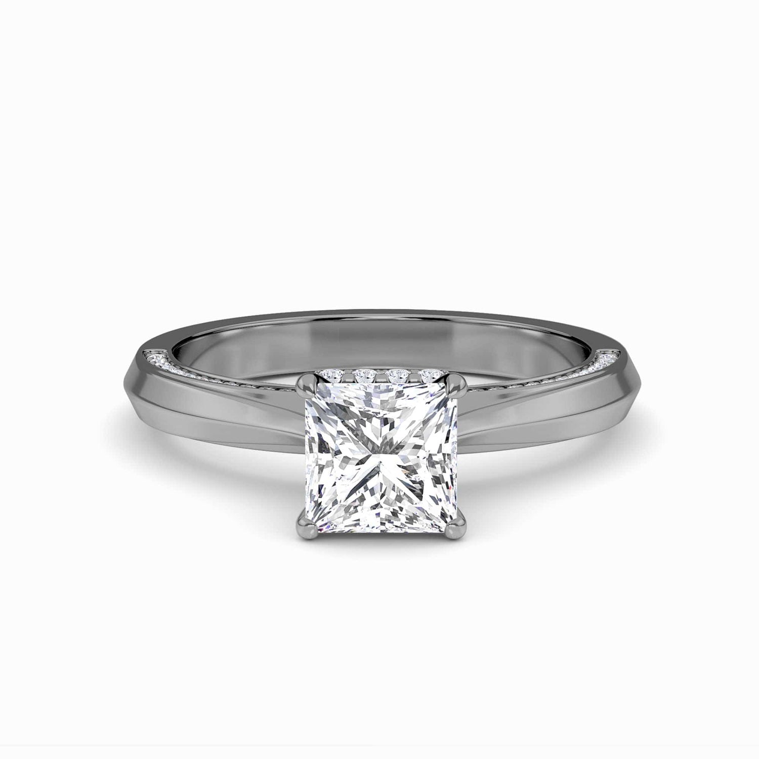 White Diamond Hidden Pave Crown Solitaire Engagement Ring - Haven