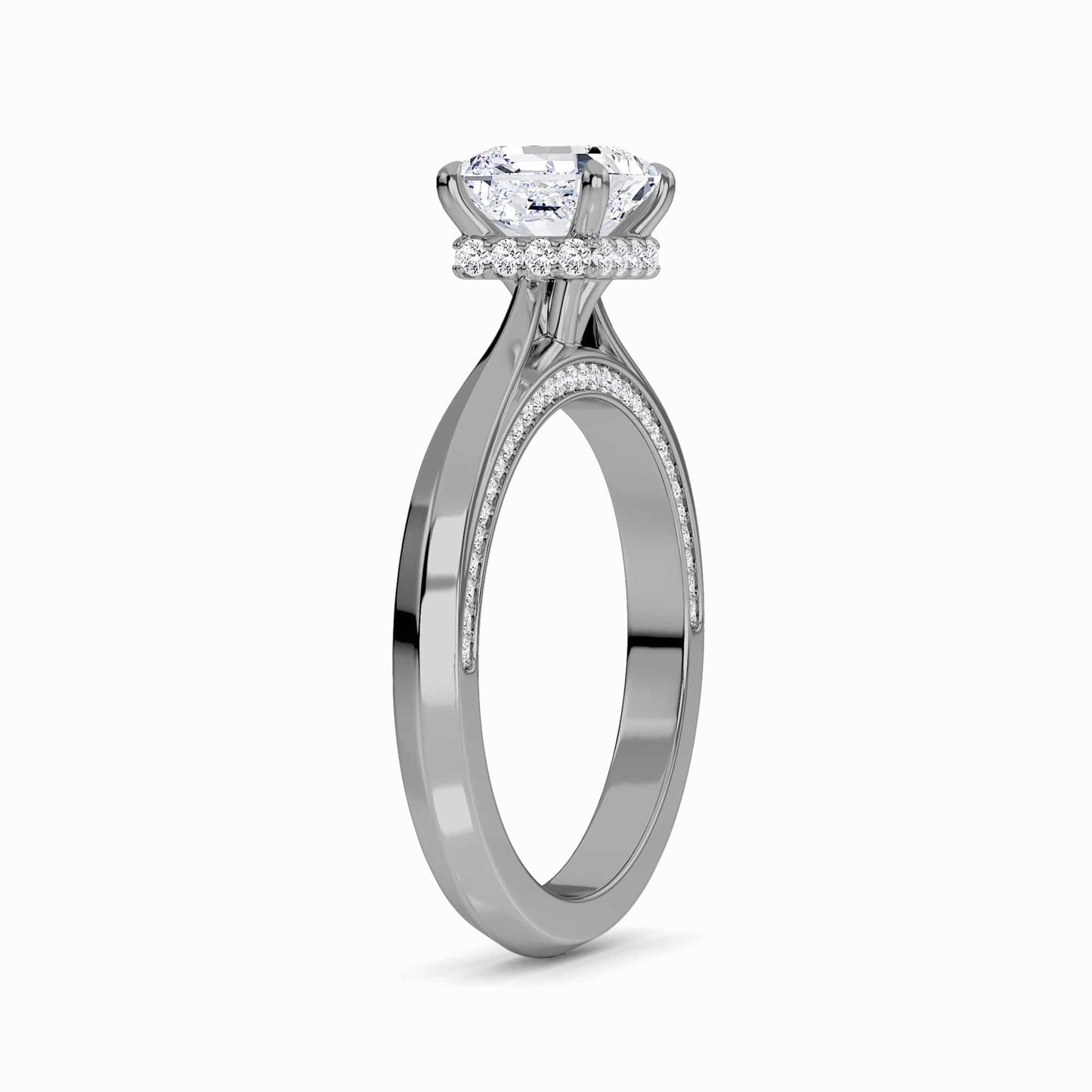 White Diamond Hidden Pave Crown Solitaire Engagement Ring - Haven