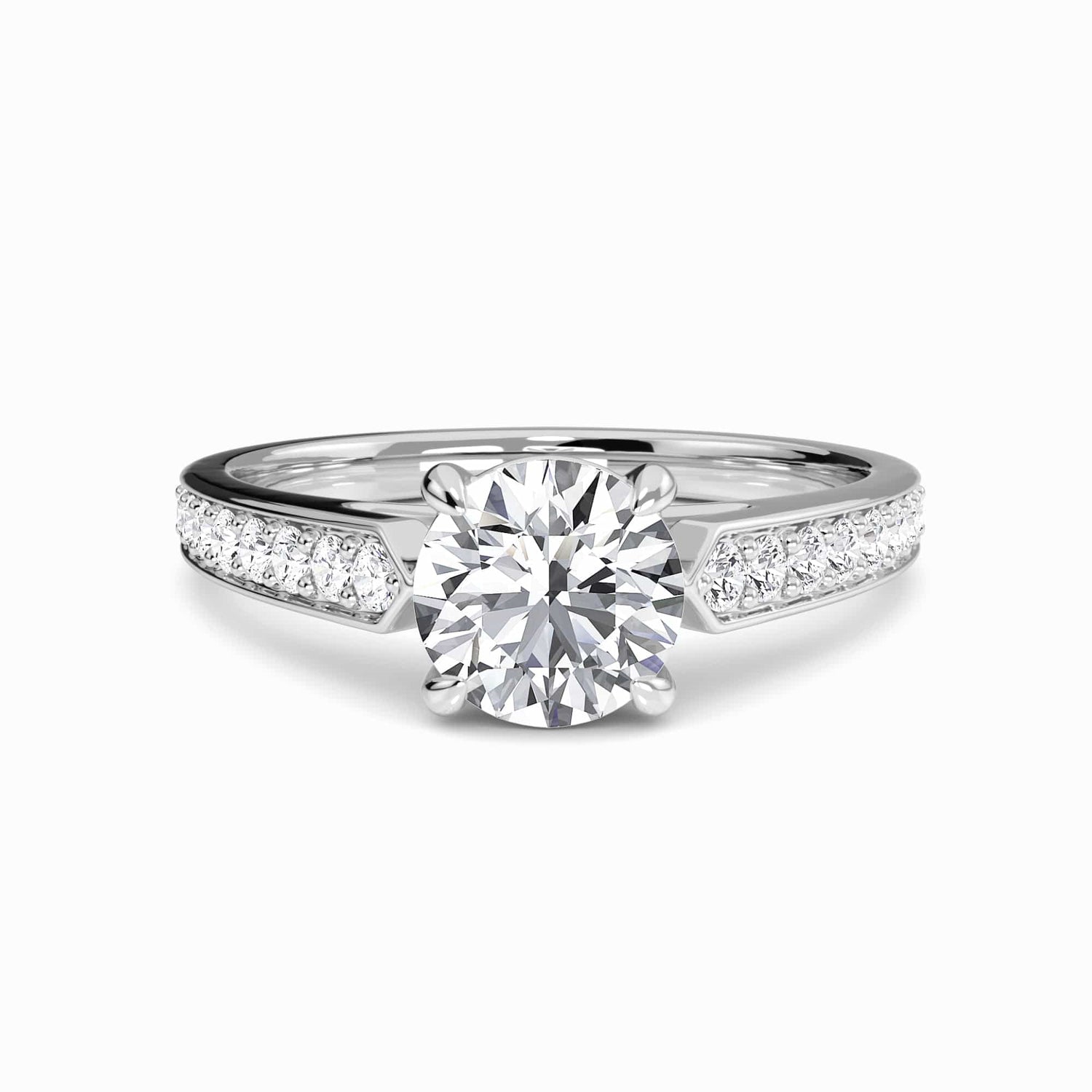 White Diamond Pave Shoulder Solitaire Engagement Ring - Caixia