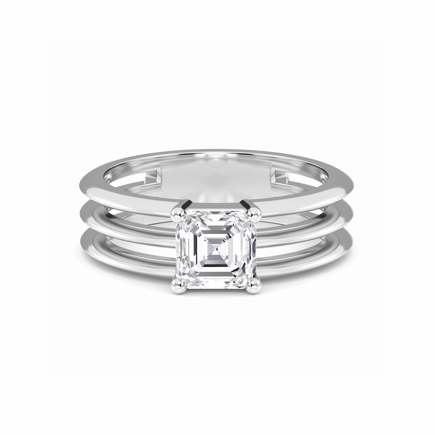White Diamond Triple Band Solitaire Engagement Ring - Ekta