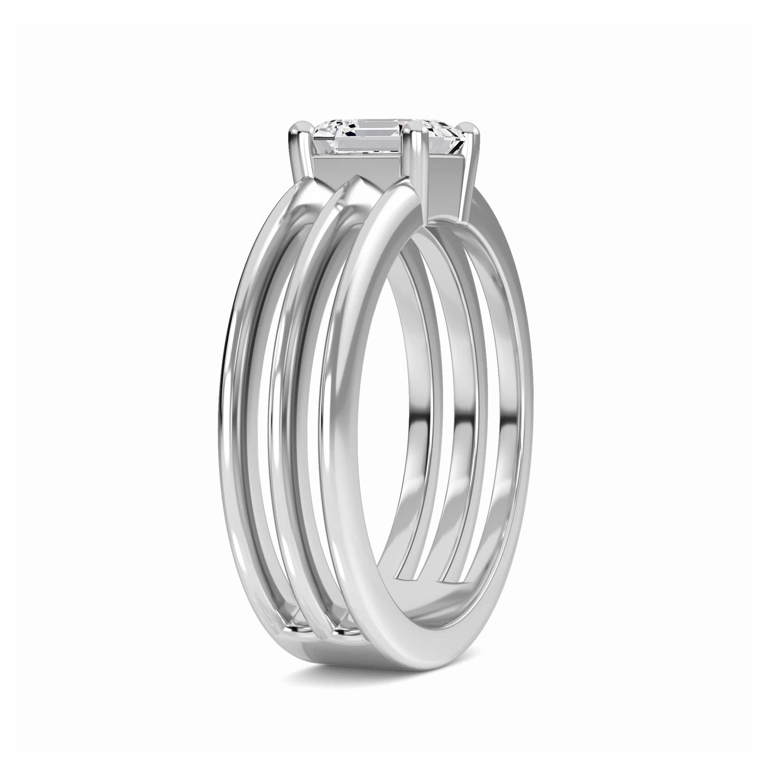 White Diamond Triple Band Solitaire Engagement Ring - Ekta