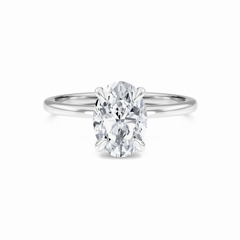 Oval hidden halo certified lab diamond engagement ring in 18k white gold