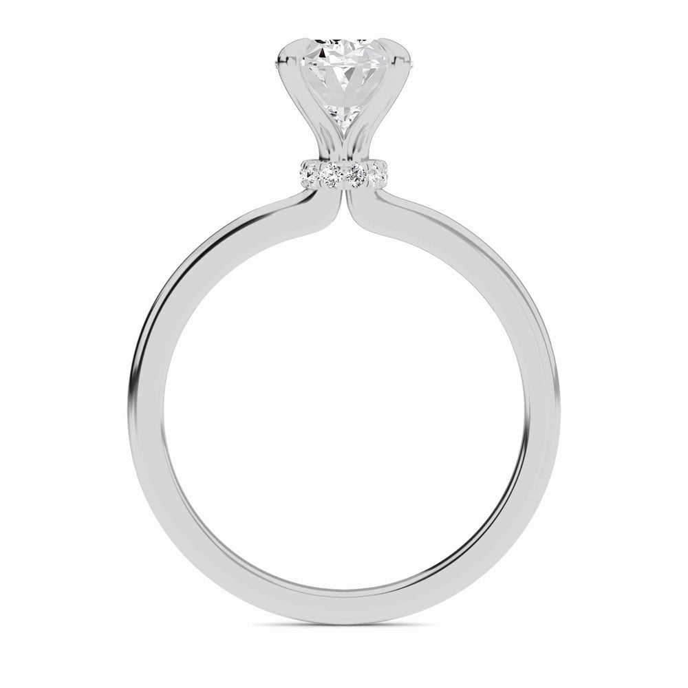 Oval hidden halo certified lab diamond engagement ring in 18k white gold, view 4