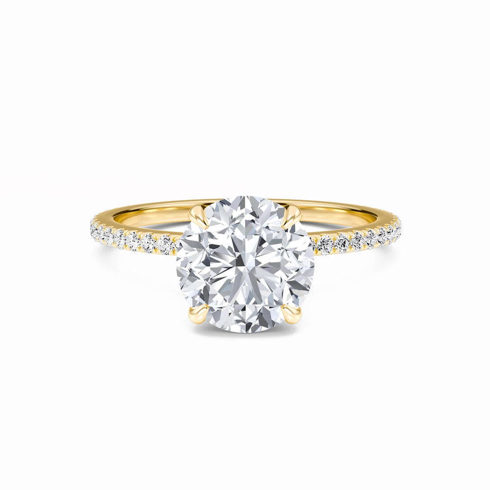 Round hidden halo certified lab diamond pave engagement ring in 18k yellow gold