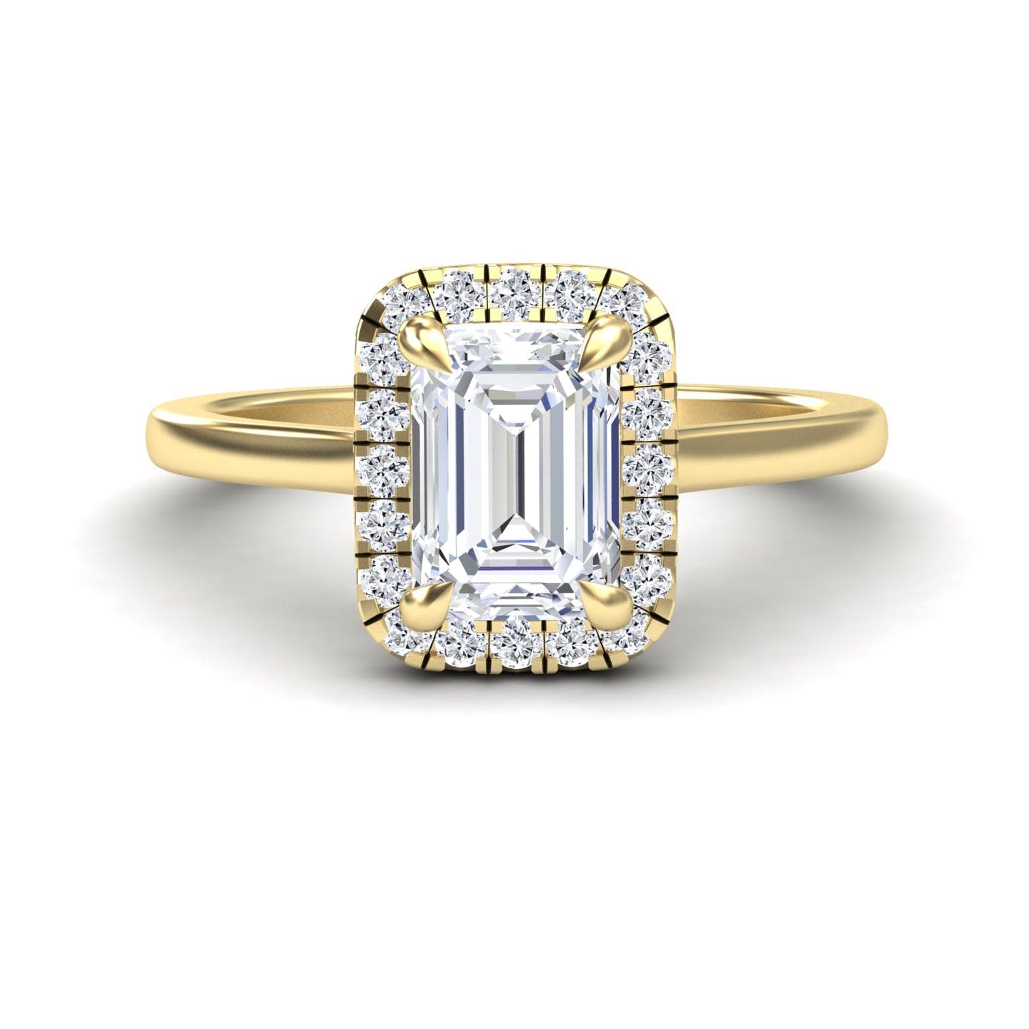 White Diamond Halo Sleek Pave Band Engagement Ring - Mariana