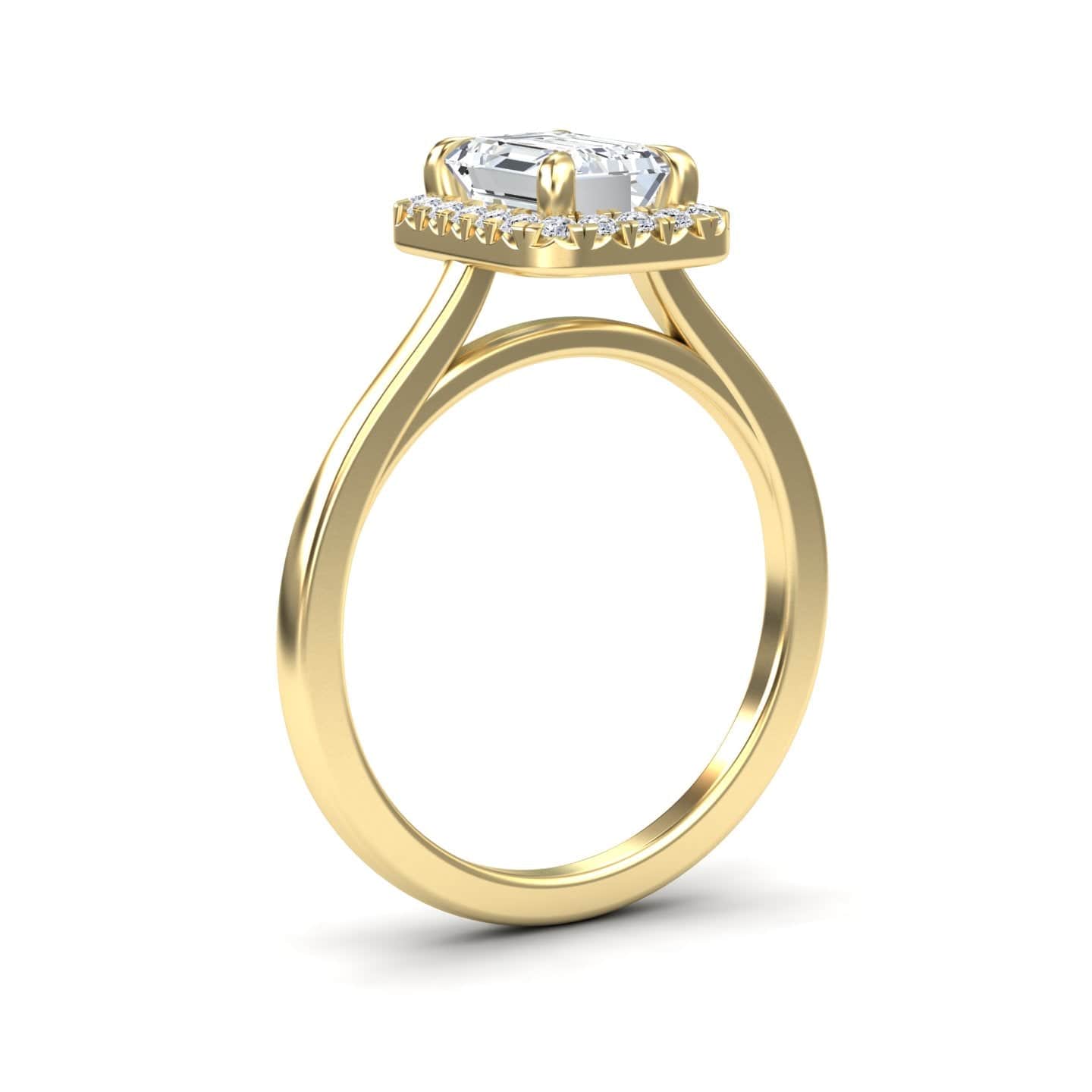 White Diamond Halo Sleek Pave Band Engagement Ring - Mariana