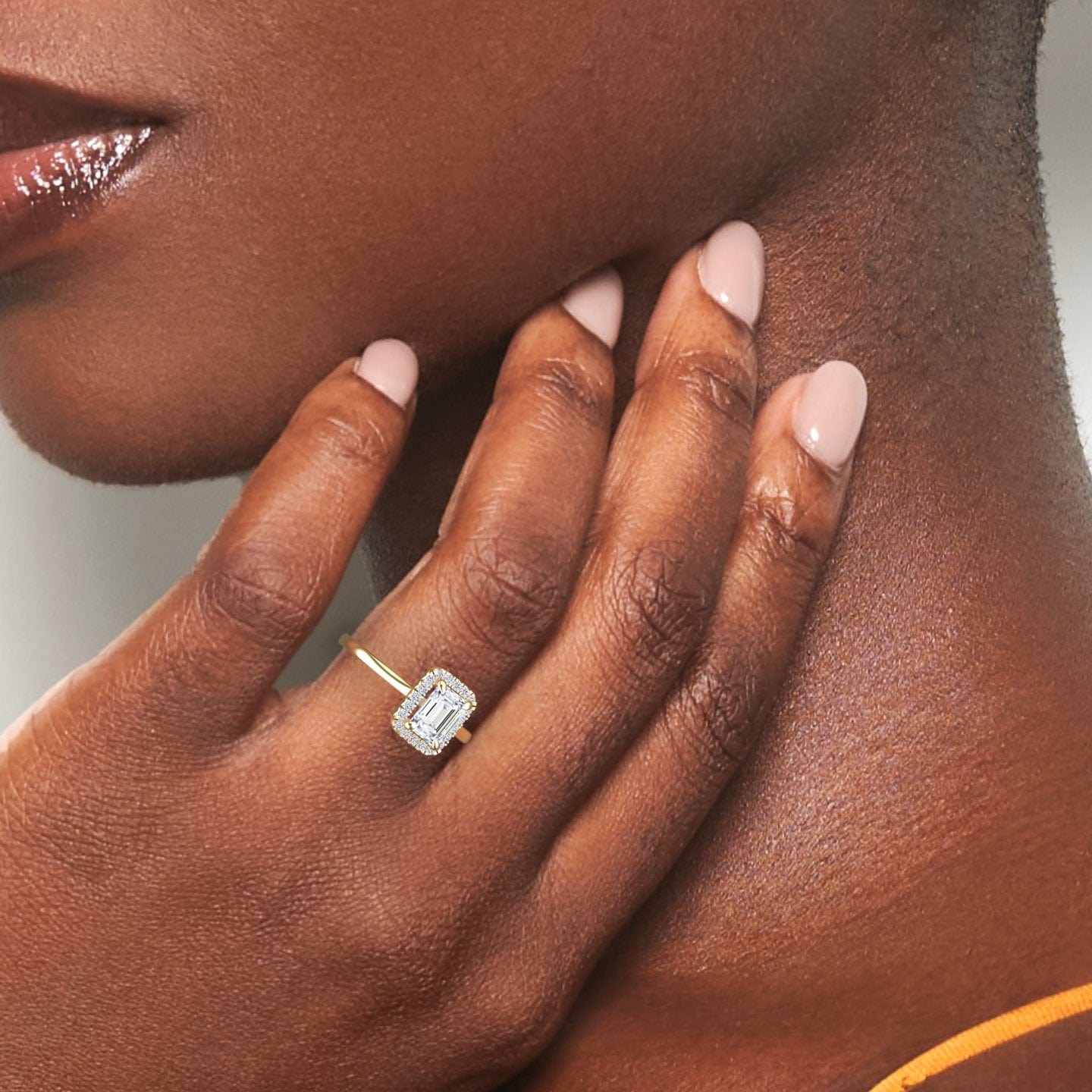 White Diamond Halo Sleek Pave Band Engagement Ring - Mariana
