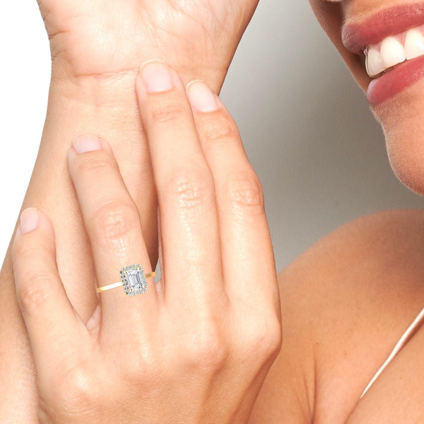 White Diamond Halo Sleek Pave Band Engagement Ring - Mariana