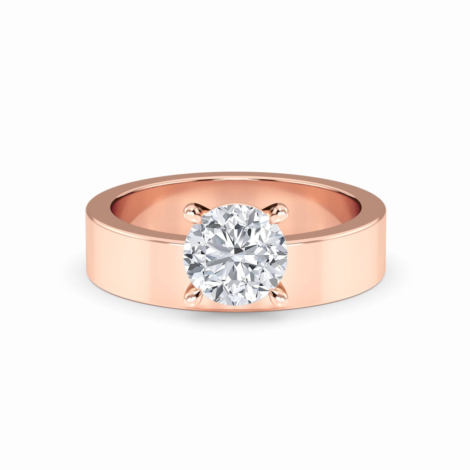 White Diamond Wide Band Solitaire Engagement Ring - Diya