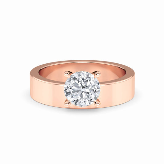 White Diamond Wide Band Solitaire Engagement Ring - Diya