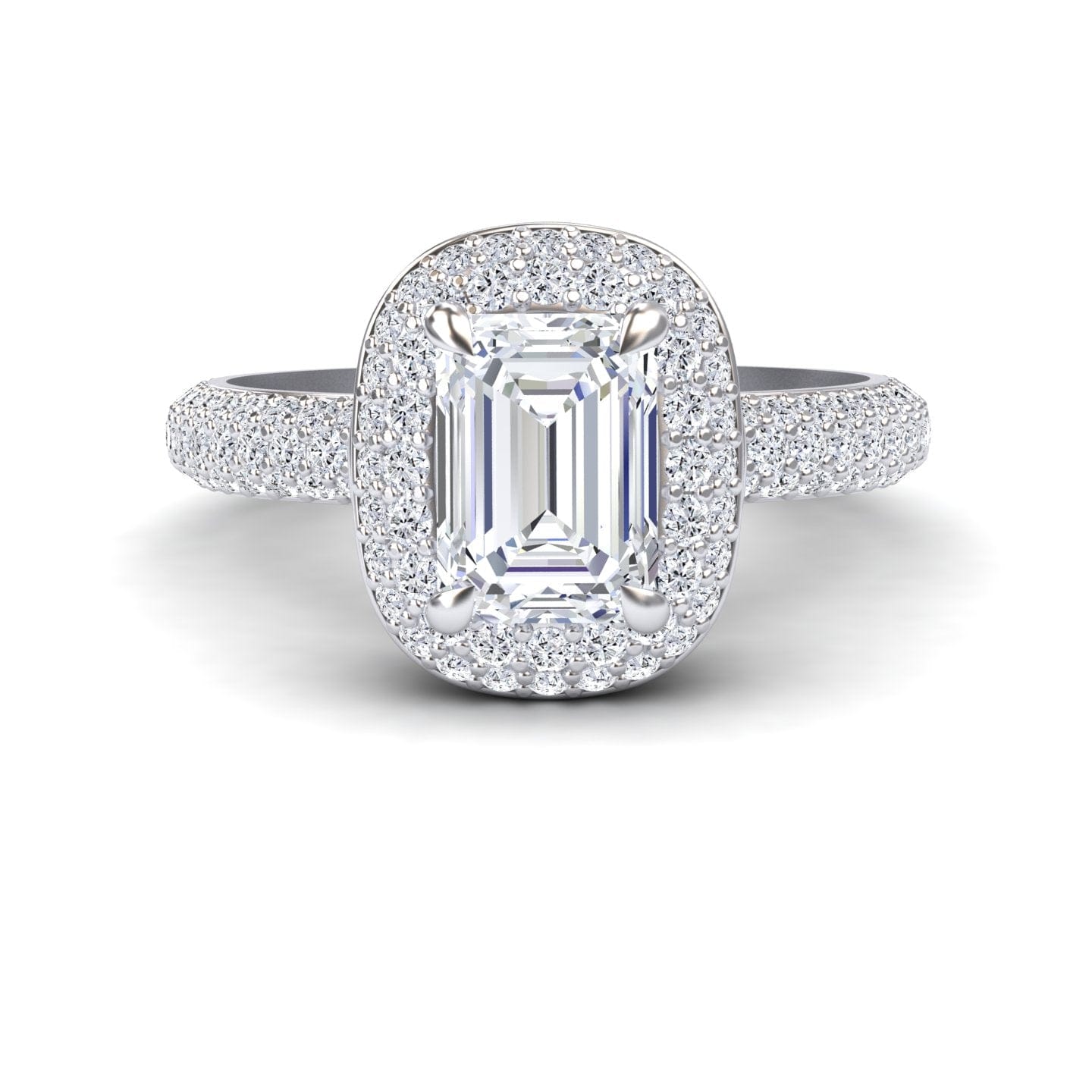 White Diamond Seraphina Luxe Double Halo Full Pave Band Engagement Ring - Londyn