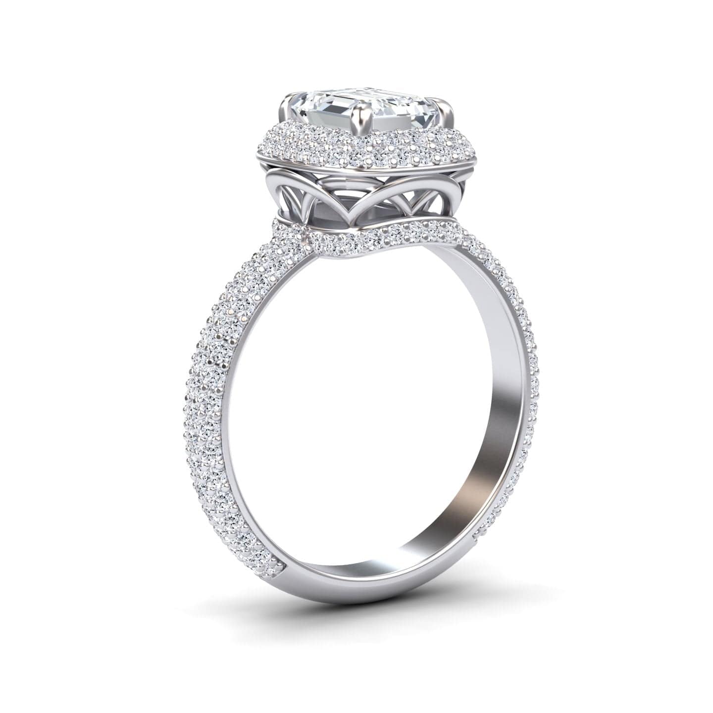 White Diamond Seraphina Luxe Double Halo Full Pave Band Engagement Ring - Londyn