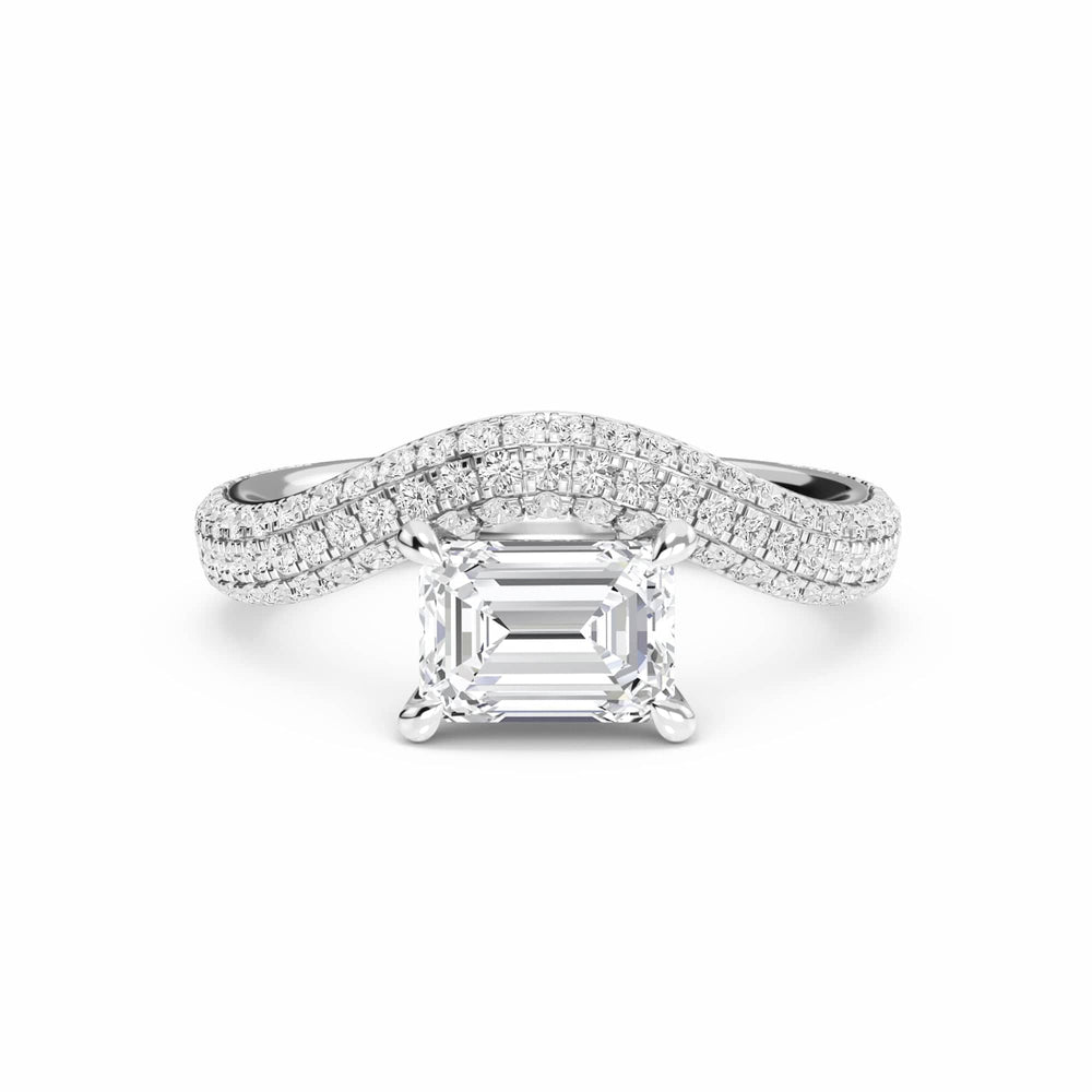 White Diamond Pave Set Swirl Engagement Ring