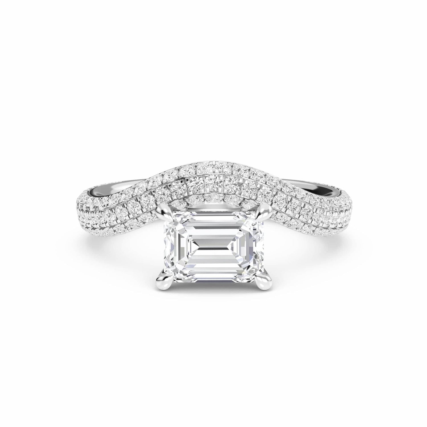 White Diamond Pave Set Swirl Engagement Ring - Adelina