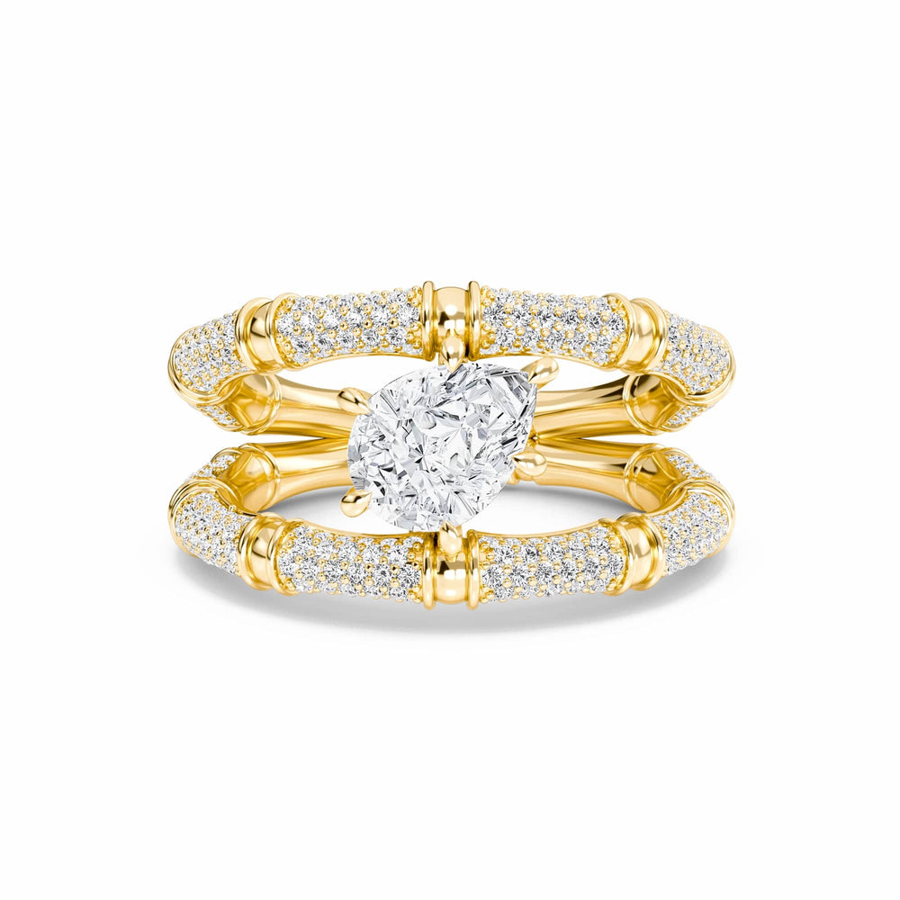 White Diamond Accented Bamboo Inspired Engagement Ring