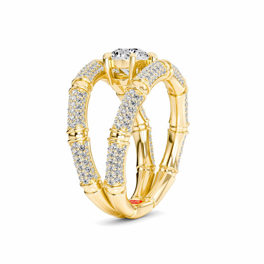 White Diamond Accented Bamboo Inspired Engagement Ring - Colette