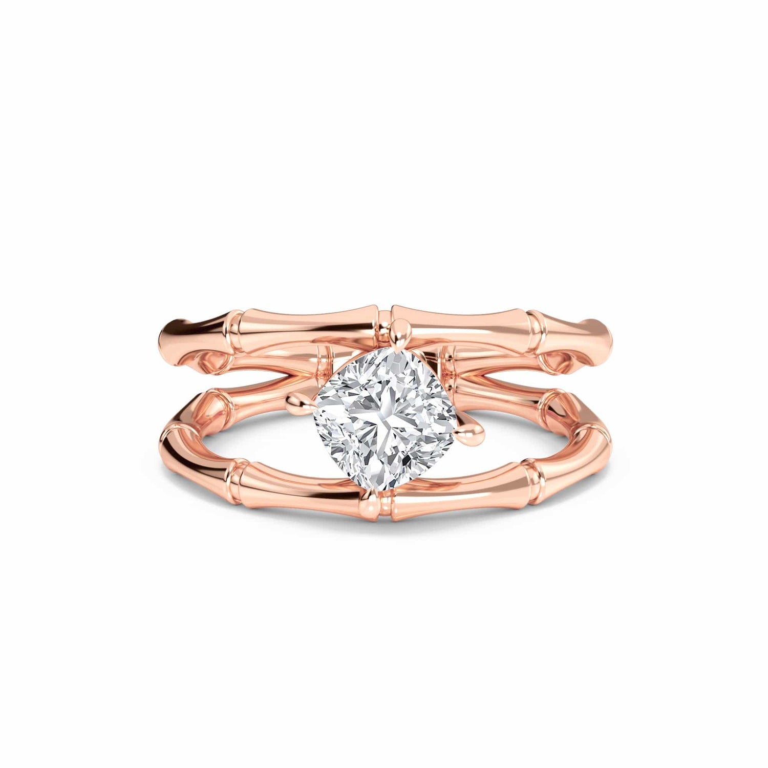 White Diamond Unique Bamboo Inspired Engagement Ring - Lingling