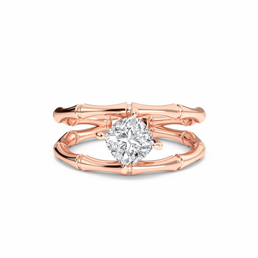 White Diamond Unique Bamboo Inspired Engagement Ring - Lingling