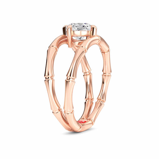 White Diamond Unique Bamboo Inspired Engagement Ring - Lingling