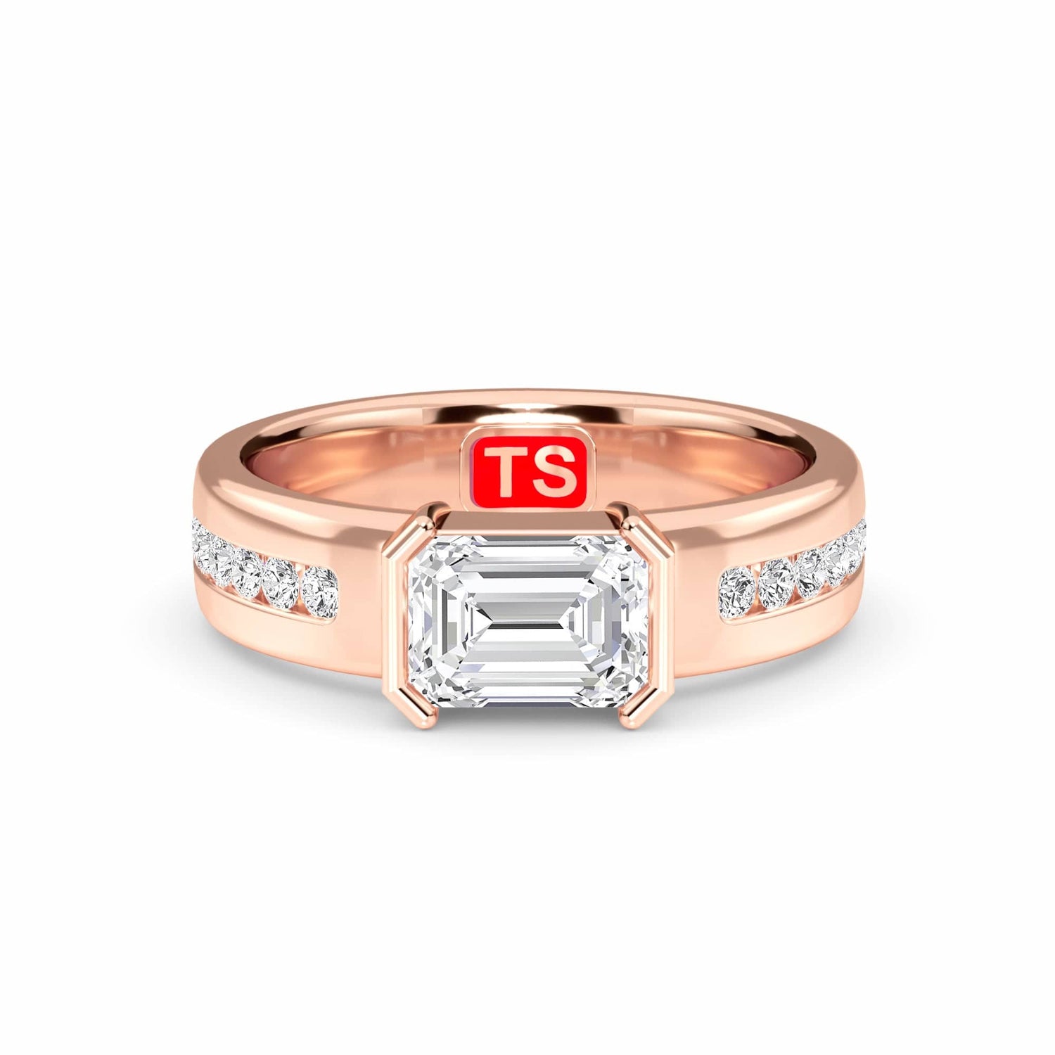 White Diamond Bezel-Set Accented Engagement Ring - Hollis