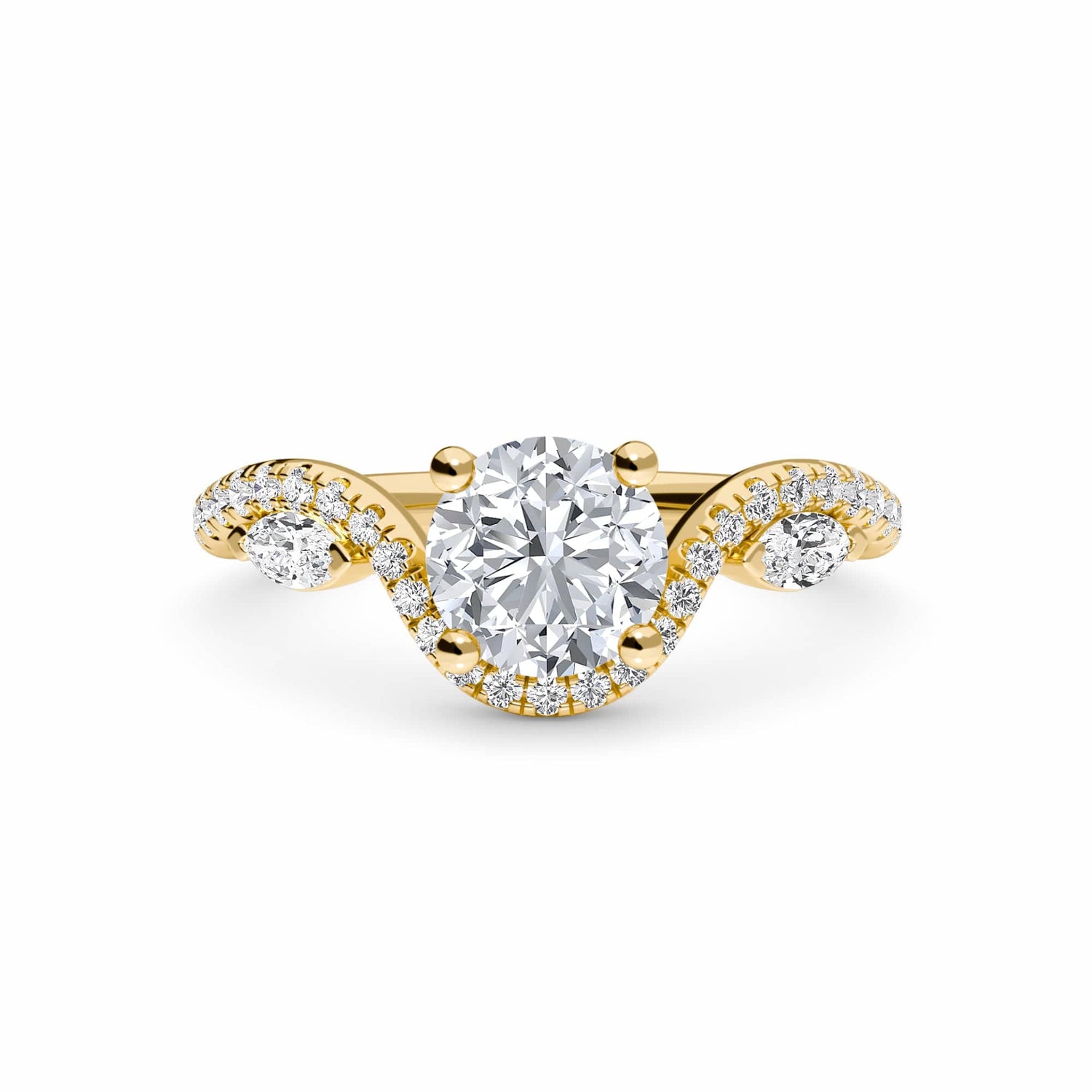 White Diamond Three Stone Twisted Band Engagement Ring - Himani