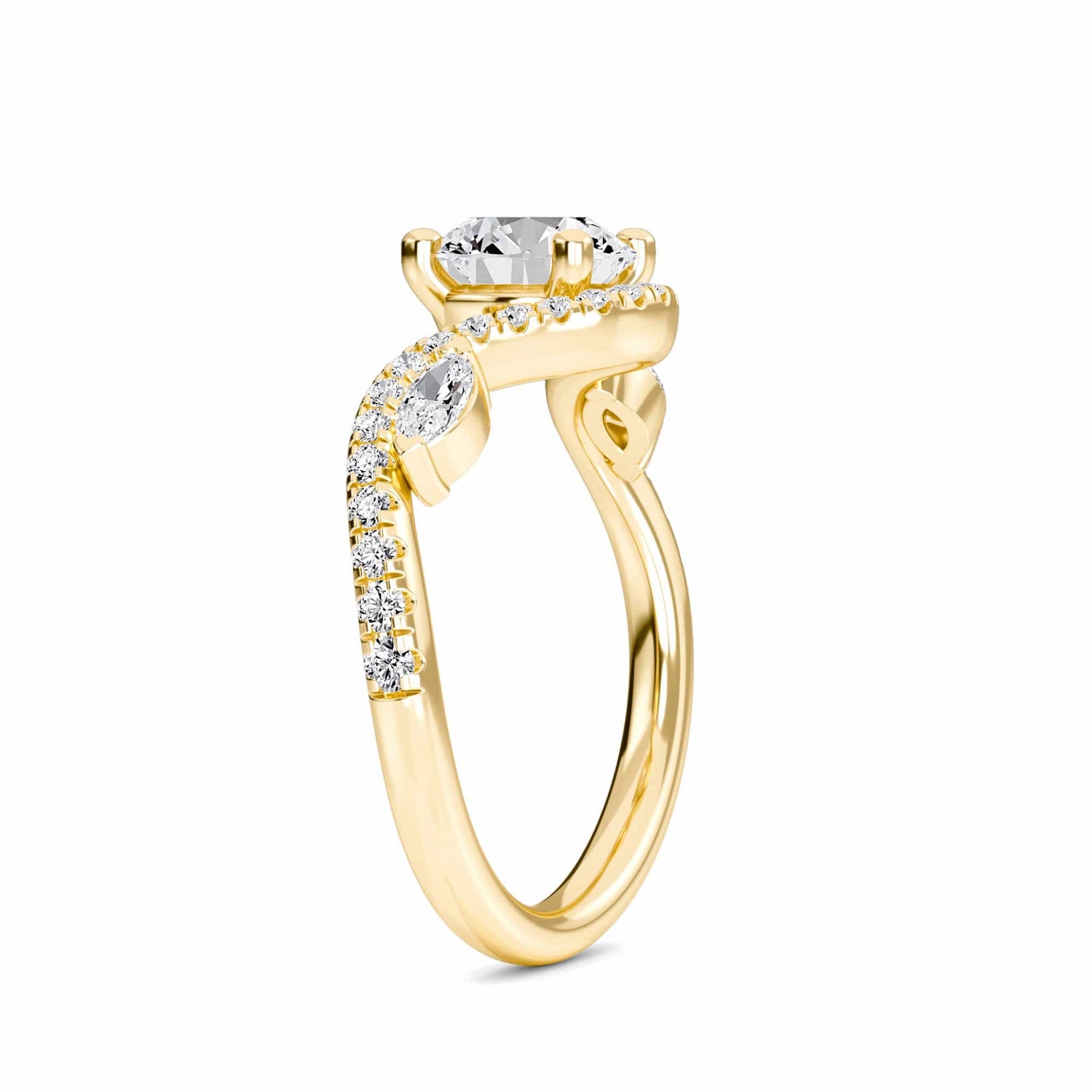 White Diamond Three Stone Twisted Band Engagement Ring - Himani