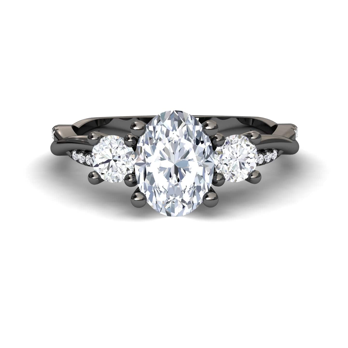 White Diamond Twisted Shank Three Stone Engagement Ring - Kimberly