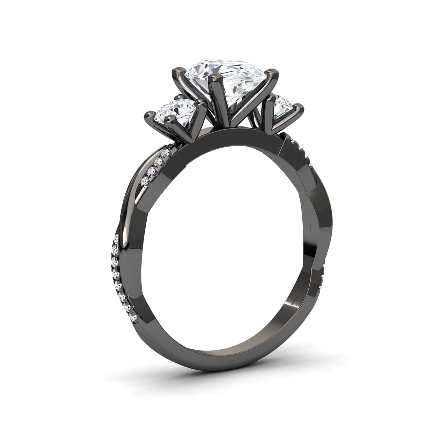 White Diamond Twisted Shank Three Stone Engagement Ring - Kimberly