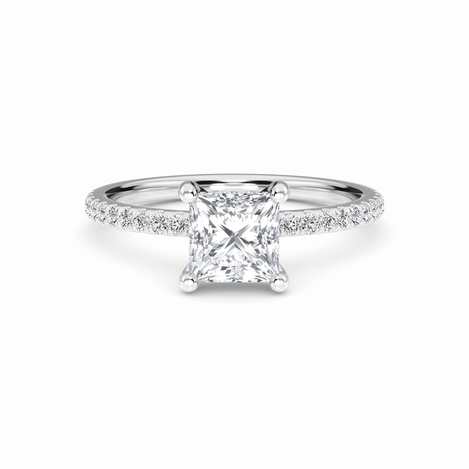 White Diamond Classic Petite Pave Engagement Ring - Adalynn