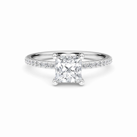 White Diamond Classic Petite Pave Engagement Ring - Adalynn