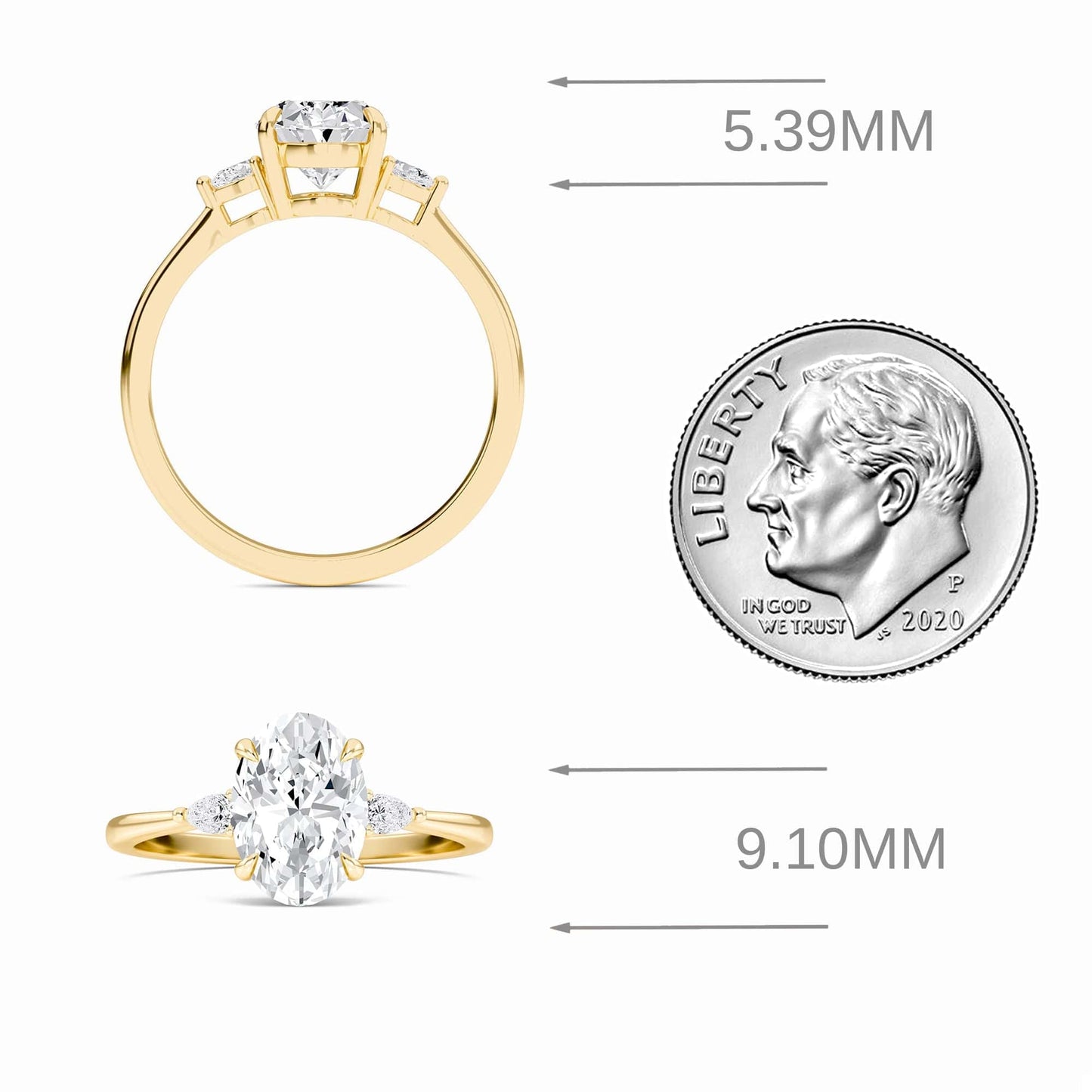 Oval Three-Stone Certified Natural Diamond Engagement Ring - Lorraine