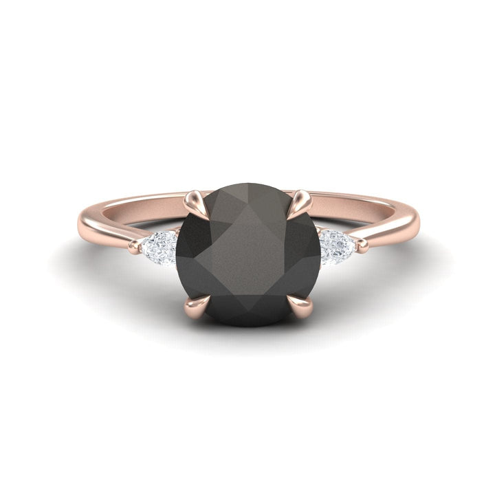 Round Three-Stone Certified Natural Black Diamond Engagement Ring - Lorraine