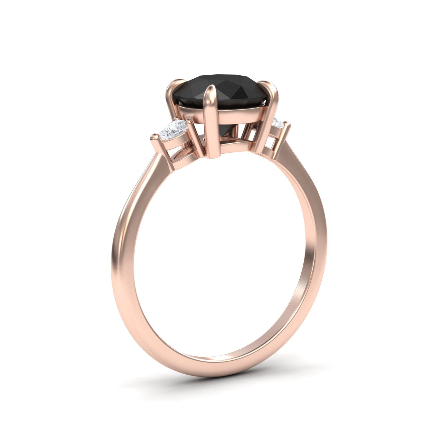 Round Three-Stone Certified Natural Black Diamond Engagement Ring - Lorraine
