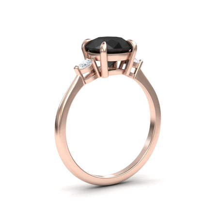Round Three-Stone Certified Natural Black Diamond Engagement Ring - Lorraine