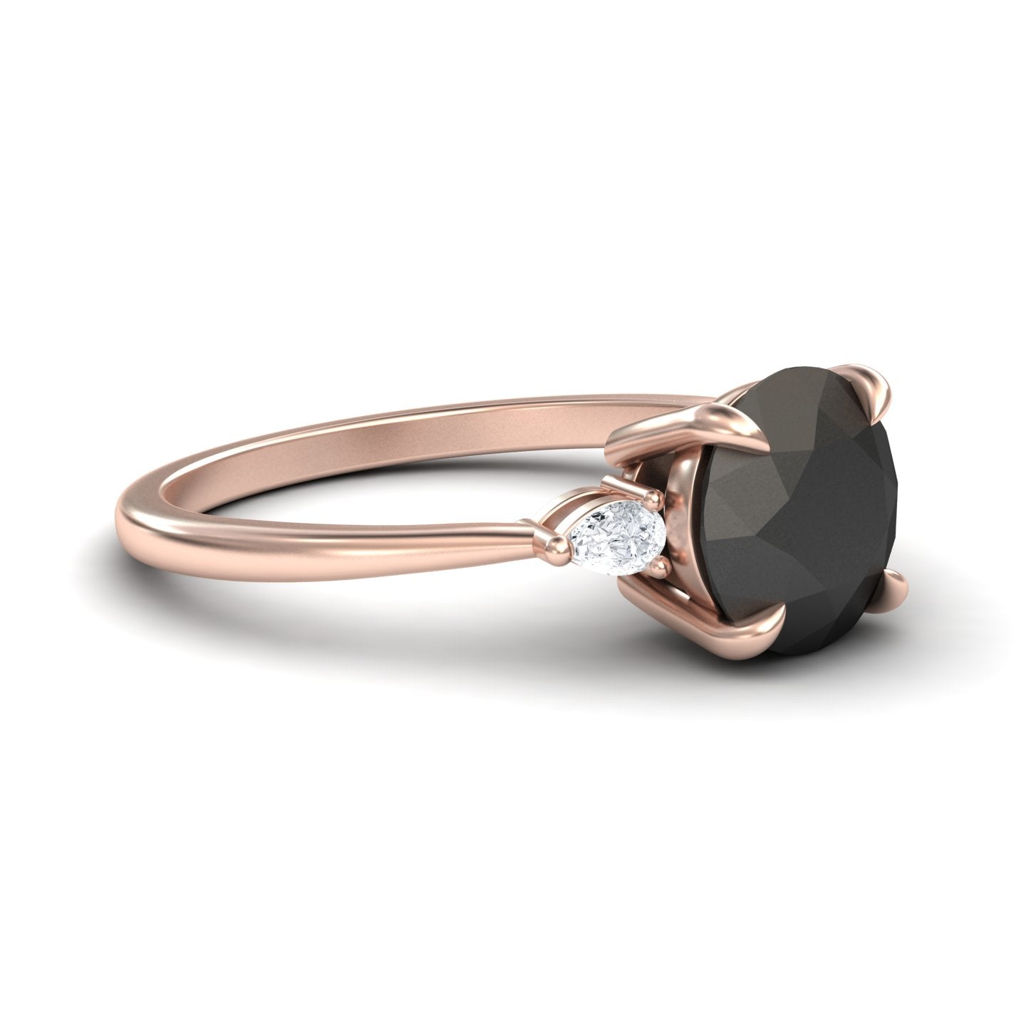 Round Three-Stone Certified Natural Black Diamond Engagement Ring - Lorraine