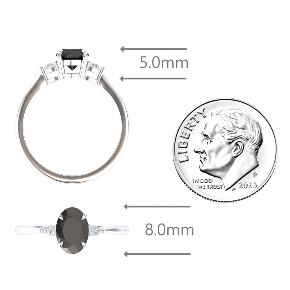 Oval Three-Stone Certified Natural Black Diamond Engagement Ring - Lorraine