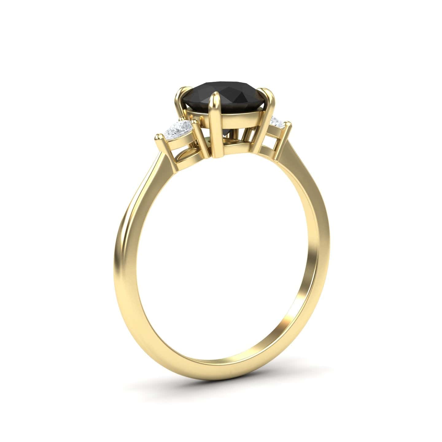 Round Three-Stone Certified Natural Black Diamond Engagement Ring - Lorraine