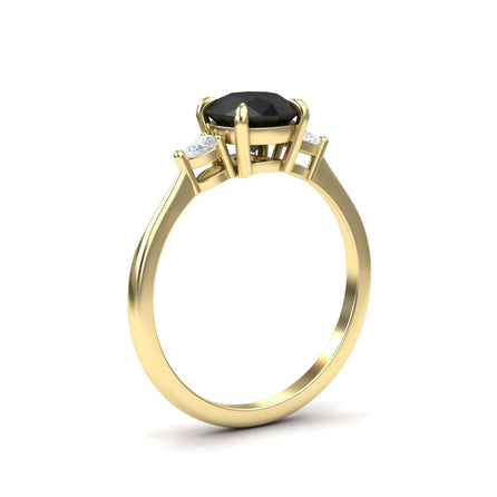 Round Three-Stone Certified Natural Black Diamond Engagement Ring - Lorraine
